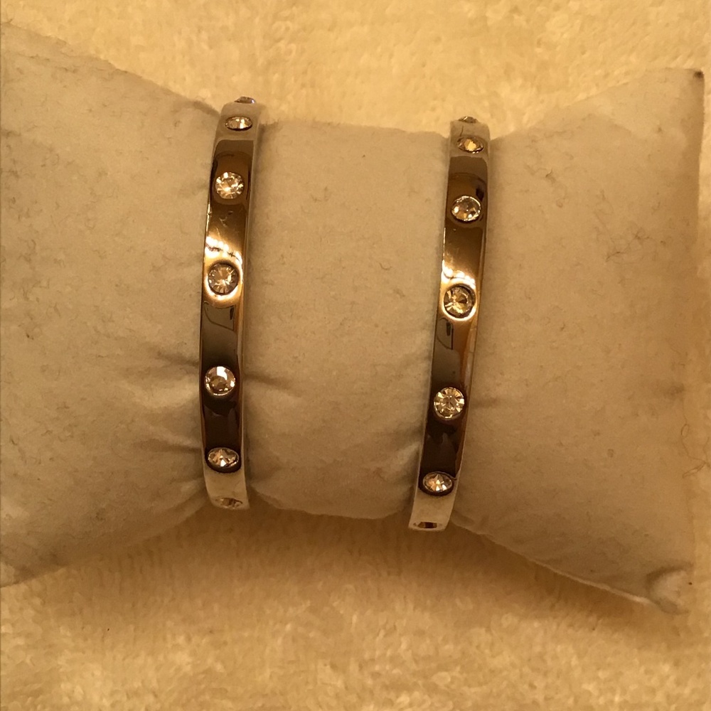 Silver hoop earrings with rhinestones
